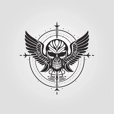 minimalism, topography outlines, black and white lines , simple illustration, simple lineal icon, web design, vector illustration, premium vector icon, clipart, outline, simple, simple icon, high quality, symmetrical, phoenix combine gun, skull in square, logo styles