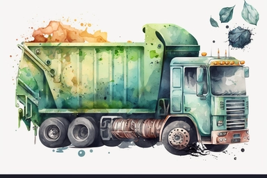 watercolor garbage truck clipart, hd, on white background, spaced out,