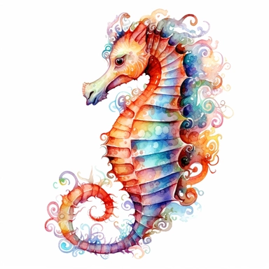 Cute Beautiful Fantasy colorful Baby seahorse Watercolor clipart,Cartoon, hyper realistic, intricate detail, illustration style,high solution,on the white background