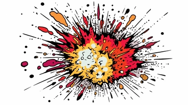 a bomb explodes out cartoon style comic explosion clip art, png, light yellow and crimson, liam gillick, camille walala, macro zoom, geoff johns, white background