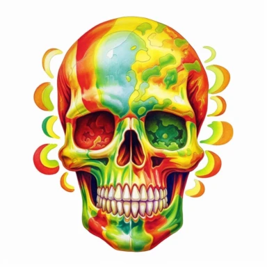 Cute Beautiful Red yellow green skull happy full body For juneteenth Watercolor Clipart, Cartoon, hyper realistic, intricate detail, illustration style, high solution, on the white background