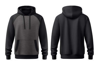 Blank black mens hoodie sweatshirt long sleeve with clipping path, mens hoody with hood for your design mockup for print, isolated on white background. Template sport winter clothes.