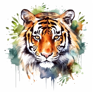 watercolor illustration of a beautiful and cute Tiger in nature clipart, in the style of realistic watercolor paintings, realistic, detailed, bright colours, white background, clipart, detailed