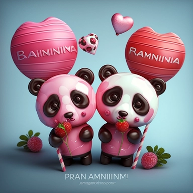 create multiple cliparts of cute happy pandas holding valentines day candy, highly detailed, colorful, 2d flat, high definition