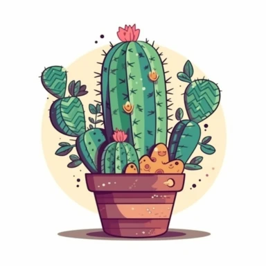 Mexican cactus, clipart design, super cute, isolated white background, high quality, 2d, vector, flat