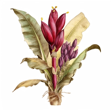 Clipart, vintage, watercolor, Banana Flower, botanical illustration, hand drawn, texture