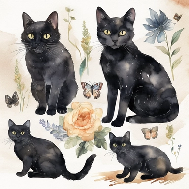 watercolor clipart black cats