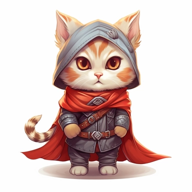 cute kitty in witcher clothes , clipart illustration
