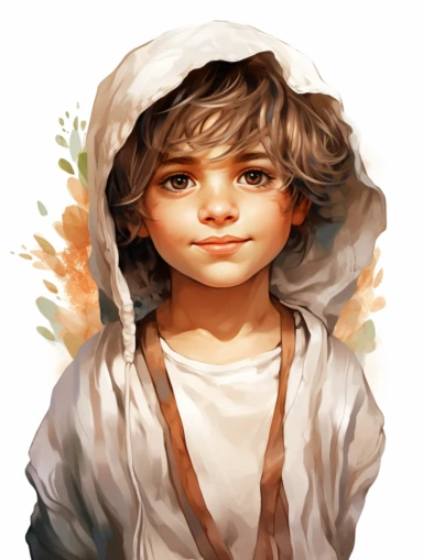 bohemian cute young boy, sticker art, clipart png, photorealistic, watercolor, digital painting, WHITE BACKGROUND, fantasy style, realistic, painting, 8k, ultra details,