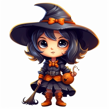 Little cute cartoon witch as clipart on white background