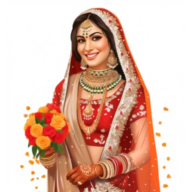 indian wedding clipart,cartoon art [full body] [hyper Real] [bride]