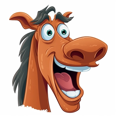 a cartoon horse making super funny faces, clipart, white background