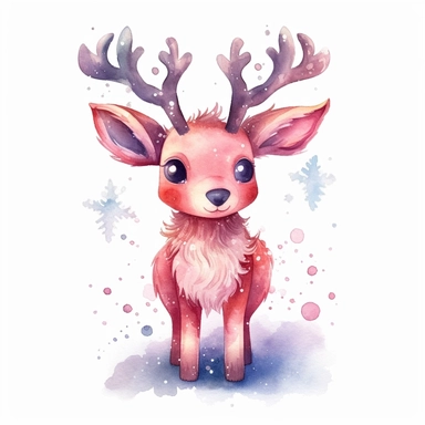 watercolor clipart of a cute reindeer, sparkles, cosy winter wonderland vibes, isolated on white background