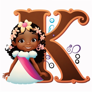 cute clipart for childrens book letter K happy disney black princess theme