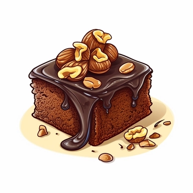 cartoon style, clipart, chocolate brownie with nuts on the top