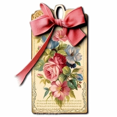 victorian vintage tie on tag, gift card, with vintage roses, clipart, clip art, white background, ephemera