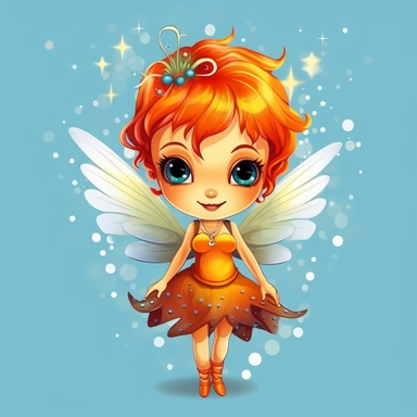 Create a fun and whimsical clipart of a tiny pixie that sparkles with magic. The pixie should be depicted in a cartoon style, complete with large expressive eyes, fluttering wings and a mischievous smile. Use a plain, high contrasted background to accentuate the vibrant colors of the pixie. Make sure to emphasize the glittering details of the pixie's appearance, showcasing the magic that surrounds this enchanting creature. The end result should be a playful and imaginative depiction of a fairy-l