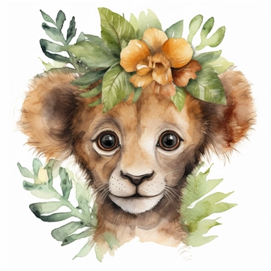 CLIPART, cute, boho, watercolor, isolated funny safari baby 'face animal illustration