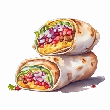 Burritos realistic detailed, watercolor clipart, white background
