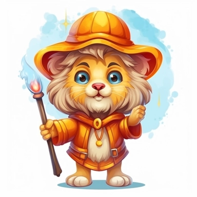 vector cute Lion character wearing wizard custom and wizard element with happy face ,front facing on isolated background,colorful color,with happy face and expression,Animal Sublimation Clipart,no splash watercolor,white background, ultra detailed clipart, cut out image, colorful watercolor realistic, cartoon style, ultra HD, sharp and clean art