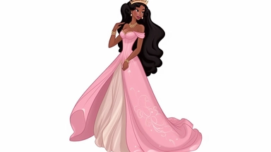 Beautiful black Princess Aurora wearing a pink dress full body clipart