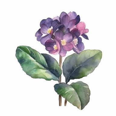 African Violet. Saintpaulia ,watercolor ,clipart , minimalist ,isolated white background , 8k
