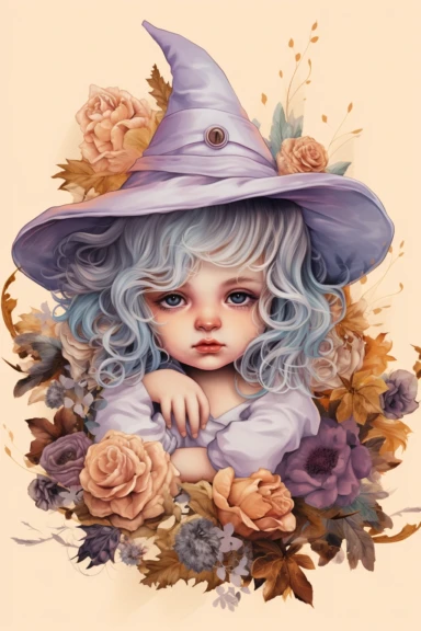 clipart, realistic newborn witch, pastel colors, vintage style