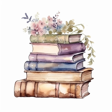 watercolor books, shabby chic, cottagecore, muted colors, flat, clipart set