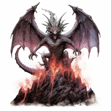 dragon of darkness rising from volcano tattoo design by twilight designs, in the style of david nordahl, jean-baptiste monge, farel dalrymple, fantastical street, high resolution, imaginative characters, vibrant colors, clipart, blank white background