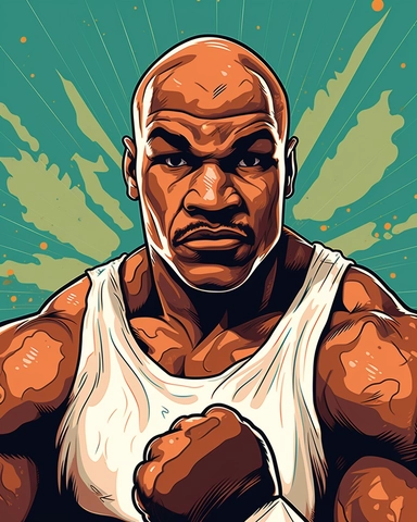 clipart, vector, illustration, hand drawn, Create a portrait of mike tyson, styled in a cartoon aesthetic