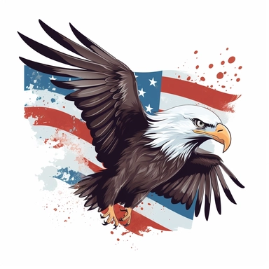 a majestic bald eagle flying against a giant american flag billowing in the wind, flat art, vector art, tshirt design, clipart, simple, on an empty white background