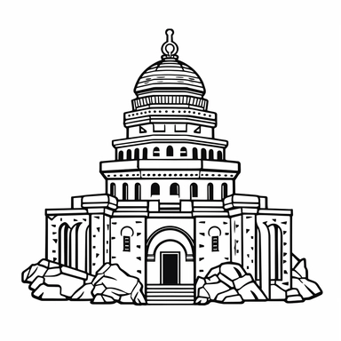 cute black and white clipart of the jeruselum temple from the bible, suitable for a childrens book, simple coloring book style