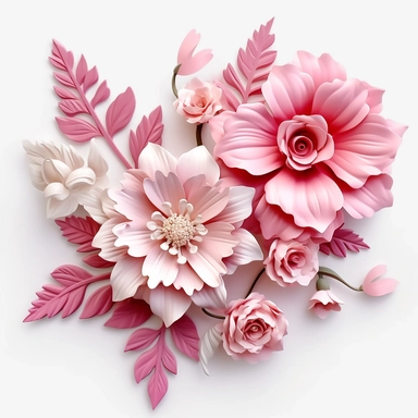 3d Sublimation Pink Floral Clipart, white background , no shadow