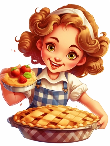 girl baking apple pie cartoon style clipart