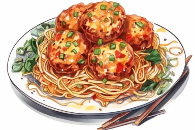 spaghetti and meatballs clipart, watercolor, hd, on white background, spaced out,