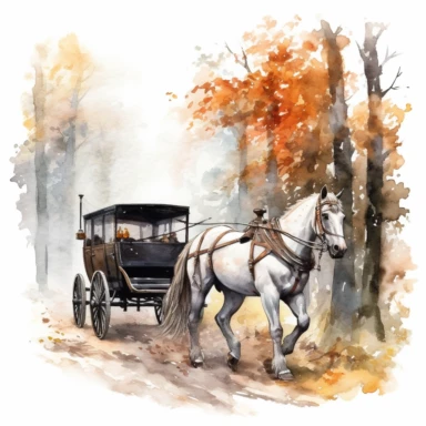 Watercolor Painting and Illustration of a Horse Drawing a Carriage in the Woods Wall Art Clipart Printable Art Watercolor Painting Watercolor Appaloosa Horse Wall Art Udal Art for Commercial Use