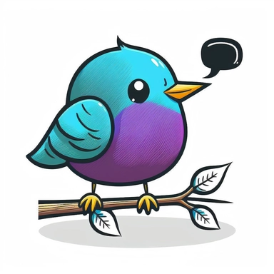 bird tweeting, clipart style, vector, logo, cute, golden, purple, teal, pink, lite blue, picture book style, children's lesson book, captivating, kid friendly cute character, black and white, coloring book style, cartoon style, vector image, simple, line art style, character, white background