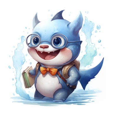 baby shark goes to school, watercolor clipart, minimalist, isolated white background