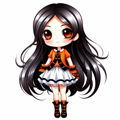 cute Monster High Chibi style girl, Halloween style, white background,clipart watercolor illustration, single object, high definition, white background for removing background