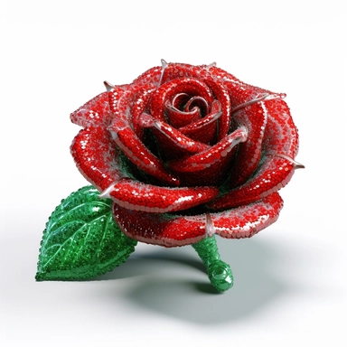 clipart of a realistic rendering of a red rose made out of pure diamond and emerald on a white background, in the style of extremely detailed, mineral, expensive, 8k