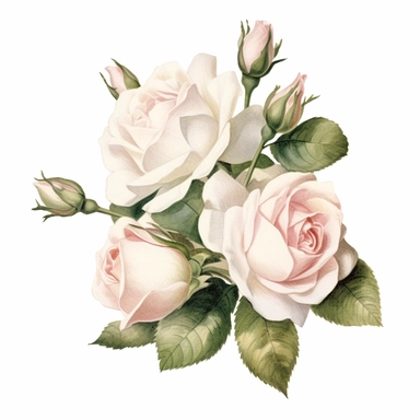 cluster of soft pink and white rose buds, clipart, watercolor, vintage--q2