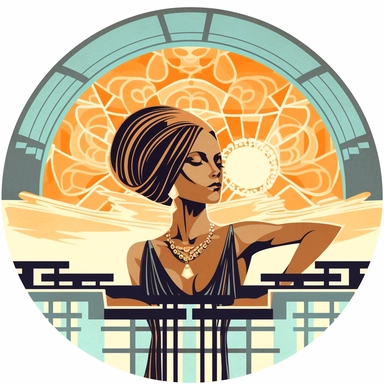 art deco style clipart of ethnic female having a spa day. white background