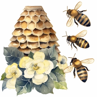 Watercolor Honey Bee home Clipart, spring garden bee, beehive clip art