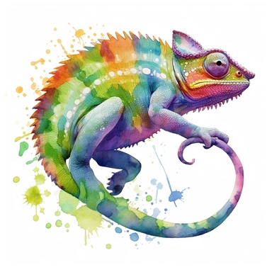 watercolour illustration free brushstrokes, beautiful and joyful, chameleon walking, sideview, spiral tail, curly tail, full body, mark brooks, naturecore, animal clipart, isolated on a white background,