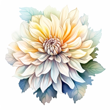 Watercolor snow white dahlia clipart on a white background in the style of feminine sticker art, Tanya Shatseva, storybook illustration, pure and pristine shades, Georgia O'Keeffe, flower and nature motifs, colored line art, colored outlines, cottagecore design, watercolor on white background, ombre, warm tones, colored line art, colored outlines, iridescent ombre, gradient shading, winter snow tone, vibrant digital art oil paint photorealism, an illustration of a colored flower, meticulous sket
