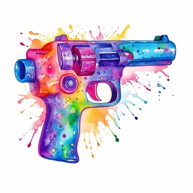 watercolor colorful clipart of a fun water gun, hd, on white background