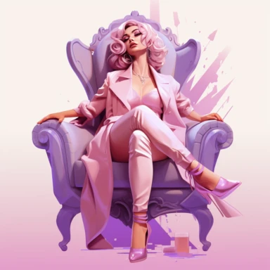 boss lady clipart fashion illustration sitting in a throne pastel pink purple orange gradient glam outfit