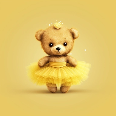 Adorable cute fantasy Teddy bear dressed like a Romantic ballerina, wearing yellow tutu, nursery art, clipart image, lineart image, solid background, high contrast with background , very detailed, 8k