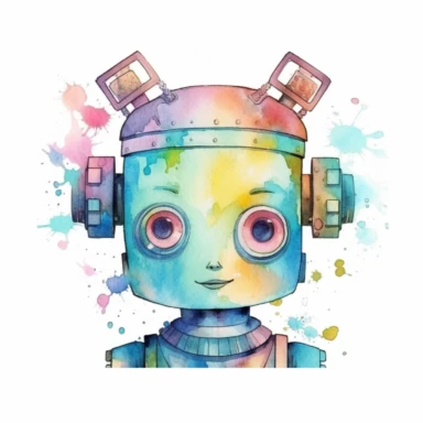 watercolour robot head, kawaii style, 4k, pastel colour, clipart