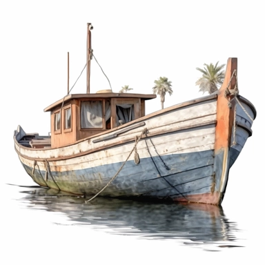 boat, in the style of realistic and hyper-detailed renderings, sketchfab, ahmed morsi, realistic paintings, use of common materials, handcrafted designs clipart with white background